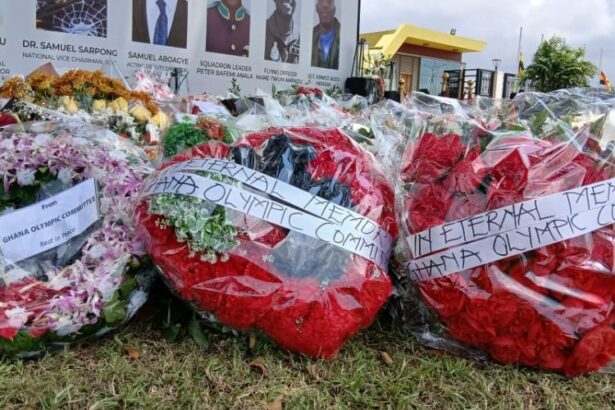 Ghana Olympic Committee honours victims of the military helicopter crash.