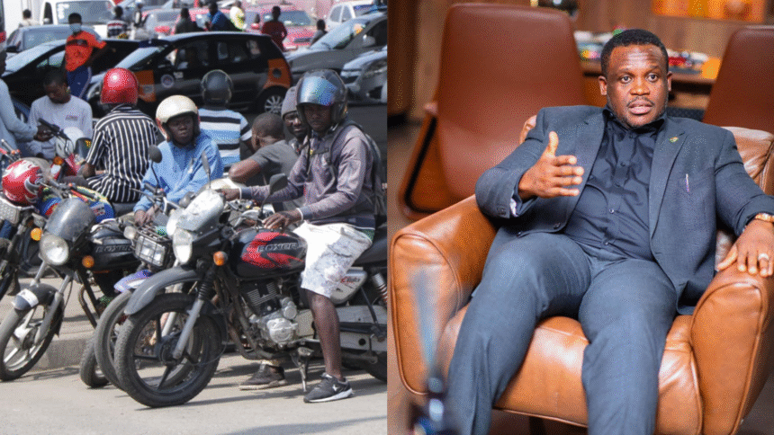 Courier riders protest licensing fee outside Asase Radio Accra