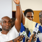 Bernard Bediako celebrates after winning Akwatia by-election (ChatGTP)