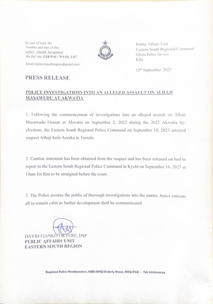 "We wish to assure the public that thorough investigations will be conducted into the matter. The Ghana Police Service remains resolute in maintaining law and order. We entreat all parties and the general public to remain calm as we continue with our investigations and communicate further developments in due course," 