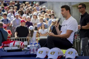 Charlie Kirk speaks before he is shot during Turning Point USA's visit to Utah Valley University in Orem, Utah, on Sept. 10, 2025. | Tess Crowley/The Deseret News via AP