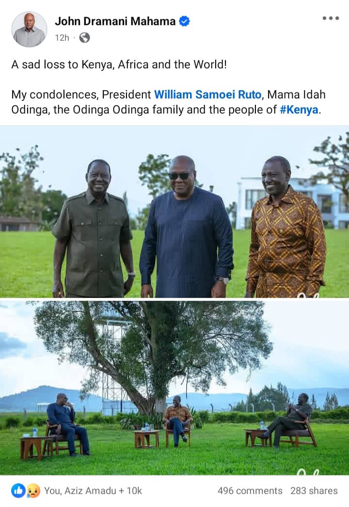 A Continental Loss: Mahama Mourns the Passing of Raila Odinga