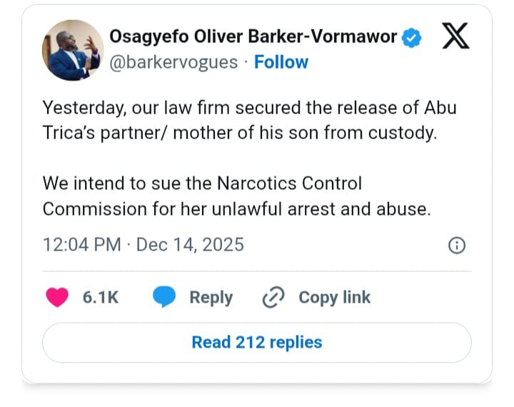 Partner of Abu Trica Freed; Legal Action Looms Against NACOC