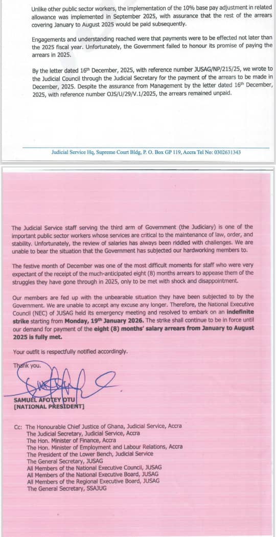 JUSAG Announce Indefinite Strike Over Unpaid Arrears