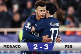 Captain Marquinhos restored parity with a composed finish from Désiré Doué’s low cross. Moments later, Georgian winger Khvicha Kvaratskhelia completed the turnaround, tapping in from close range after Hakimi’s effort was pushed out by Monaco goalkeeper Philipp Köhn.