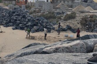 Massive Sand Winning Persists Behind Cape Coast Victoria Park Despite Sea Defence Projects